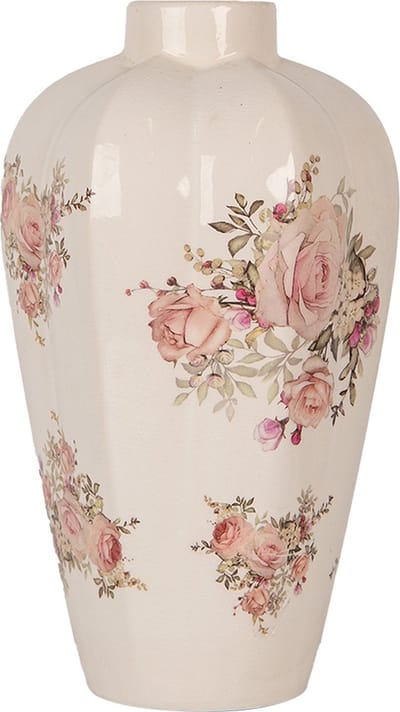 Clayre & Eef Vaas Ø 21x34 cm Beige Keramiek Bloemen