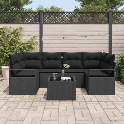 vidaXL - Tuinbank - Set - 7 - st - 6-Aantal - zitplaatsen - Zwart - poly - rattan