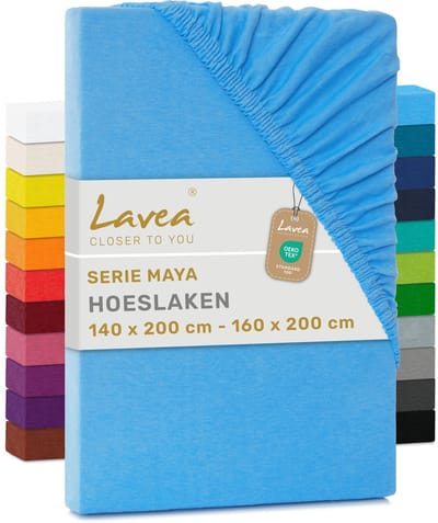 Lavea® Hoeslaken 140x200 cm – 100% Katoen, Zacht en Ademend – Geschikt voor Matrassen tot 20 cm – Jersey met Elastiek Rondom – Hemelsblauw