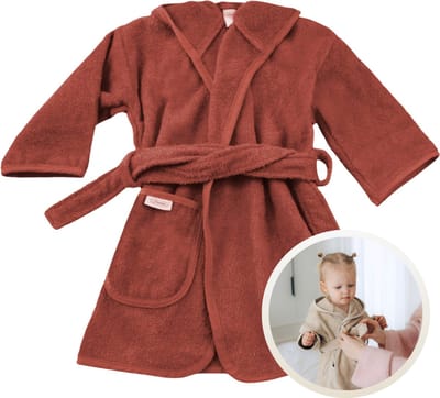 Funnies Badjas Copper 1-2 Jaar Baby Badjas, Badjas Kinderen, Peuterbadjas - 100% Katoenen Badstof - Zacht en Absorberend - Perfect na Zwemmen, Douchen of Badderen - Ideaal als Cadeau voor Baby’s en Kinderen