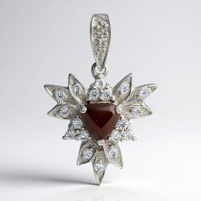 Cavill - Zilveren Hanger - 925 Sterling Zilver - Rode Tijgeroog 0.73 ct Trilliant Cabochon - Witte Topaas 1.11 ct - Stervorm - Luxe Dames Sieraad