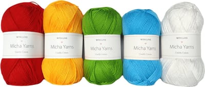 Bollen Bundel - 80% katoen 20% acryl breiwol - 5 bollen haakgaren – 5 x 100gram - Rainbow Bright (001) – Cuddly Cotton - Micha Yarns