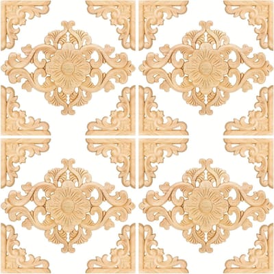 Lot de 5 appliques décoratives en bois sculpté pour meubles, décorations murales, portes, armoires, lits, armoires 20pcs