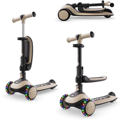 Kinderkraft HALLEY 2 2-in-1 Loopfiets en Driewieler Step - Voor Kinderen van 1-5 Jaar, Max 50 kg - Verstelbaar Zadel en Stuur, Opvouwbaar, LED Wielen - Wit