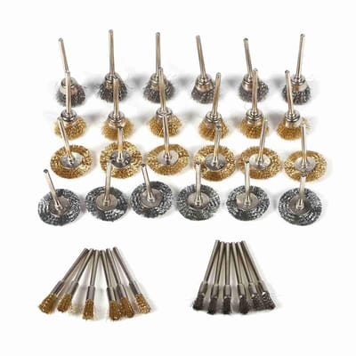 36 stuks metalen borstels, gekke kop staal borstelset voor boormachine, messing staal roterende gereedschappen voor polijsten