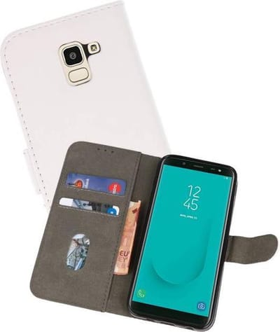 Hoesje Geschikt voor Samsung Galaxy J6 2018 - Kaarthouder Book Case Telefoonhoesje - Wit