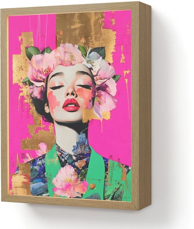 Wandlamp 30x40 cm - Oplaadbaar - Bloemenkroon - Goud - Vrouw - Portret - Wandlampen binnen woonkamer - Slaapkamer lamp - Decoratieve nachtlamp - Vloerlamp draadloos