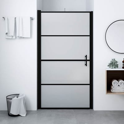 vidaXL - Douchedeur - mat - 91x195 - cm - gehard - glas - zwart