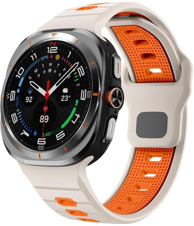 Siliconen bandje - geschikt voor Samsung Galaxy Watch Ultra (47mm) / Ultra 2025 (47mm) - ribbels met druksluiting - starlight oranje