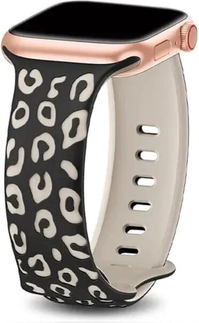 MY PROTECT - Siliconen Panter Bandje - Geschikt Voor Apple Watch Bandje - Series 1/2/3/4/5/6/7/8/9/10/SE/Ultra - 44mm - 45mm - 46mm - 49mm - Sportbandje - Zwart Starlight