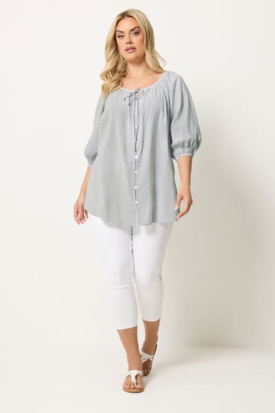 Yours Marineblauwe Streep Top Met Strikdetail Size 42