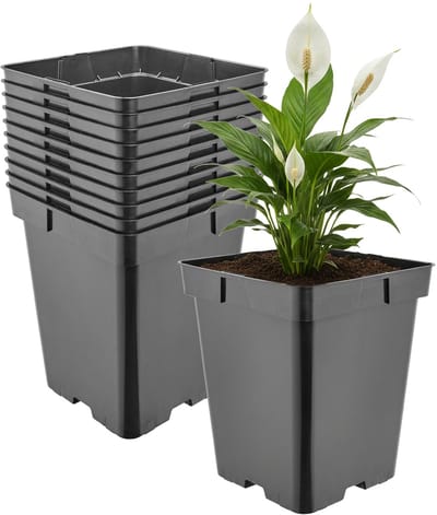 Garronda Set van 10 hoge vierkante kunststof kweekpotten met drainagegaten voor tuin (Zwart, 18 x 18 x 21,5 cm (5L)) GD-KW-HS