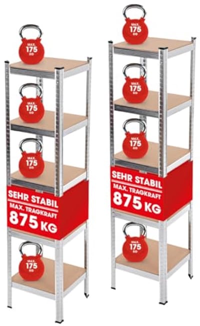 Set van 2 Opbergrekken voor Zware Lasten - 40 x 40 x 180 cm, Draagvermogen 875 kg, Perfect voor Garage en Kelder