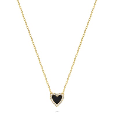 Twice As Nice Halsketting in zilver, hartje met zwarte steen Goudkleurig 42cm+5cm