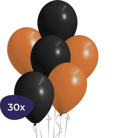 Halloween Versiering - Mix - Pastel Zwart & Oranje - 30 Stuks - Helium Ballonnen - Latex - Versiering Verjaardag - Halloween Decoratie