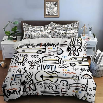 Grappige Friends Print Beddengoed Set Dekbedovertrek 1 Dekbedovertrek 2 Kussenslopen Volwassen En Kinderen Beddengoed Set Luxe TV Show Patroon AU Single(140x210cm)