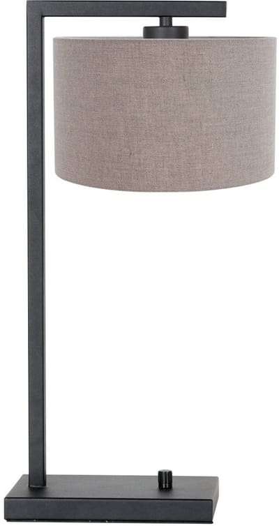 Zwarte tafellamp Stang 7119ZW met grijs grof linnen kap - Metalen en textiele materialen, 140 cm snoer - Steinhauer Moderne Tafellampen