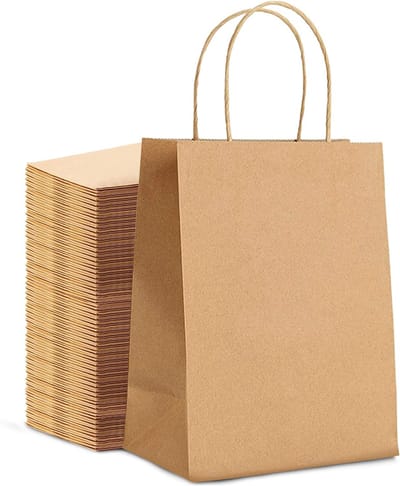 50 Stuks Bruine Papieren Zakken met Handvatten 130GSM Grote Cadeau- en Boodschappentassen