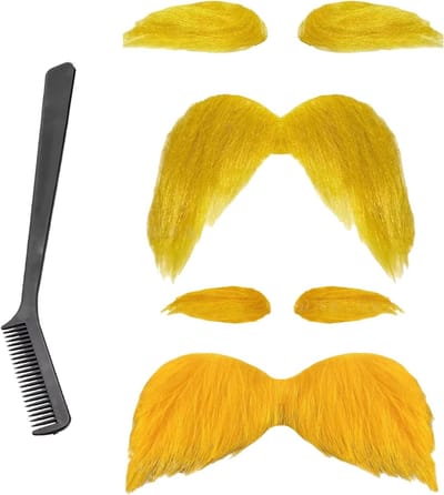 Set van 2 Valse Wenkbrauwen en Snorren, Zelfklevende Nepsnor en Wenkbrauwlijm voor Kostuums, Cosplay en Feestaccessoires, Perfect voor Carnaval en Theatrale Optredens