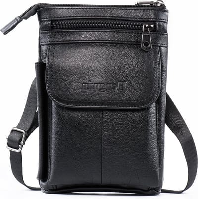 Heren Leren Holster Tas met Riemclip voor Telefoon, Ideaal voor Hardlopen en Sportactiviteiten, Geschikt voor iPhone en Samsung Galaxy, Zwart