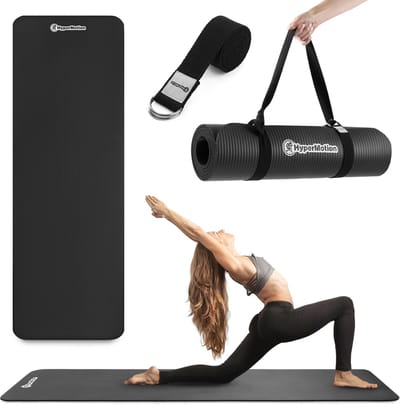 HyperMotion Yogamat Fitnessmat NBR 183x61x0,8 cm – Inclusief Yogariem – Zwart