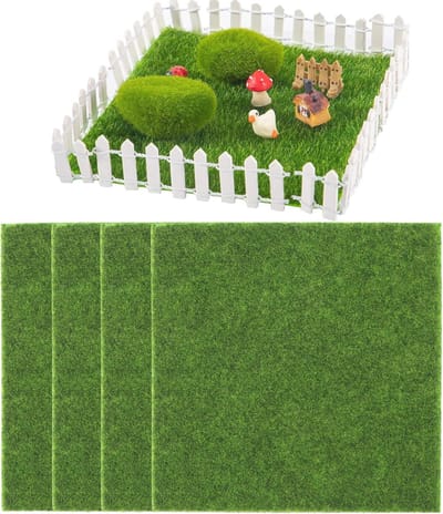 Set van 4 Kunstgras Tapijten 15 x 15 cm Miniatuur Mos Decoratie voor Binnen en Buiten Tuin Ornamenten
