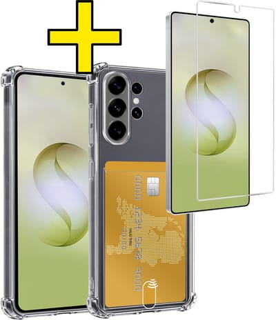 Hoesje - Geschikt voor Samsung Galaxy S26 Ultra - Met Screenprotector - En Pashouder - En Kaarthouder - Telefoon Hoes Shockproof - Siliconen Case - Back Cover - Shock Proof - Pasjes Houder - Telefoonhoesjes - Transparant