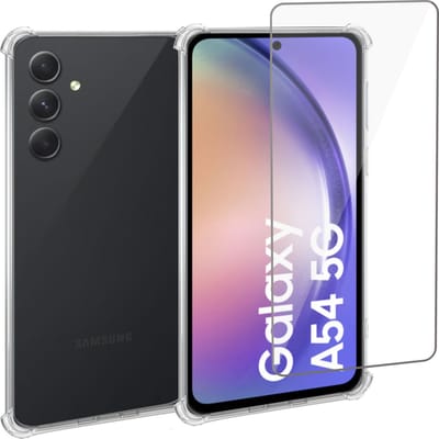 Geschikt voor Samsung A54 Hoesje + Screenprotector – Gehard Glas Cover + Shock Proof Case – Transparant