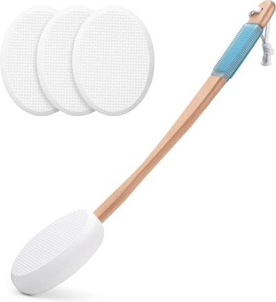 Somstyle 5-Delige Badborstel Set - Rugborstel 43 CM - Lichaamsborstel - Douche Massage Borstel - Insmeerhulp - Bruin / Wit