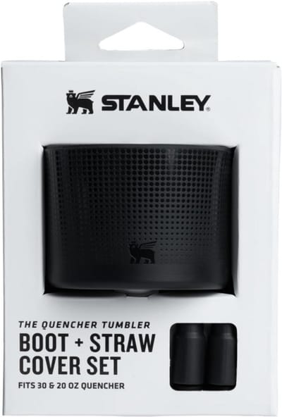 Stanley Quencher Boot + 2 Straw Cover Caps (Zwart) – Siliconen Beschermhoes & Rietjesdop Set voor Stanley Quencher 0.89L & 1.2L – Anti-Slip Bekerbeschermer met Handvat