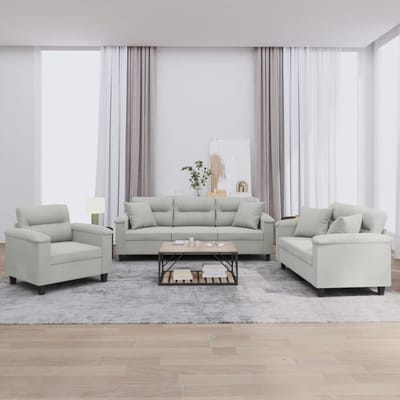 vidaXL - 3-delige - Loungeset - met - kussens - microvezelstof - lichtgrijs