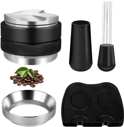Dailygoods- Barista-set 4-in-1 - Dispenser/niveau - Roerder WDT met naalden 0,35 mm - Magnetische doseerring - Siliconenmat - Voor thuis en professionele koffie - Koffiezetapparaat