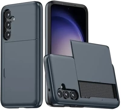 Hoesje met Kaarthouder Slider Geschikt voor Samsung Galaxy S25 Plus | Back Cover Pasjeshouder Achterkant | Kaarthouder voor Twee Pasjes | Blauw