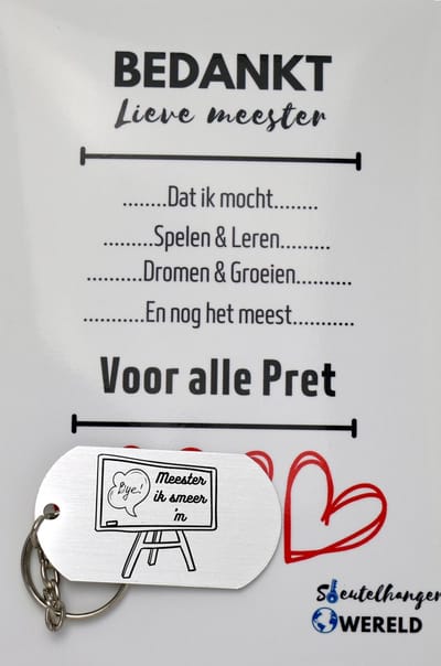 Meester ik smeer hem! Sleutelhanger inclusief kaart - meester cadeau - Cadeaupakket meester - einde schooljaar - afscheid - Leuk kado voor je meester om te geven - 2.9 x 5.4CM
