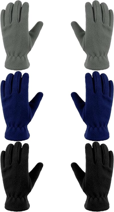 3 Paar Kinder Fleece Handschoenen met Volle Vingers in Blauw, Grijs en Zwart voor 2-4 Jaar