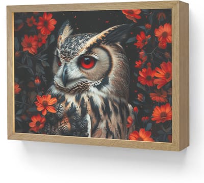 Wandlamp 40x30 cm - Oplaadbaar - Uil - Bosdieren - Rode bloemen - Natuur - Wandlampen binnen woonkamer - Slaapkamer lamp - Decoratieve nachtlamp - Vloerlamp draadloos
