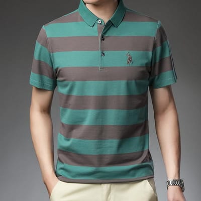Zomer Nieuw Gestreept Poloshirt Heren Mode Jong en Middelbaar Leeftijd Revers Business Casual Korte Mouw Katoenen T-shirt XXXXL blue