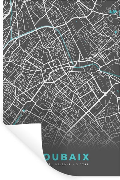 Muurstickers - Sticker Folie - Roubaix - Frankrijk - Plattegrond - Stadskaart - Kaart - 20x30 cm - Plakfolie - Muurstickers Kinderkamer - Zelfklevend Behang - Zelfklevend behangpapier - Stickerfolie
