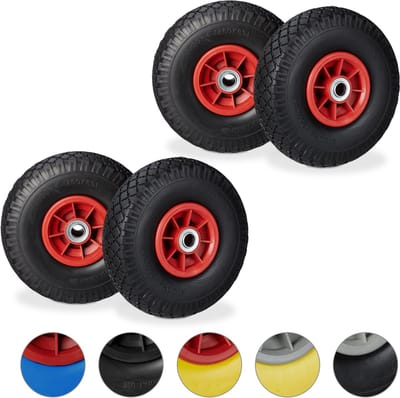 4x steekwagenwiel - 3.00-4 - rubberband - kogellager - 20 mm as - zwart-rood