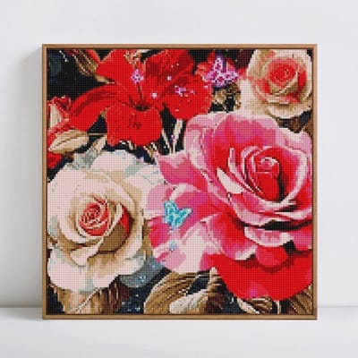 Diamant borduurwerk volledige weergave bloem kruissteek volledige ronde diamant schilderij foto steentjes 30x30CM red