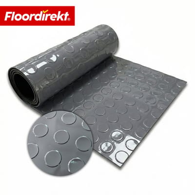 Floordirekt PVC-vloerbedekking Coin Mirror - Coin-Look Platte Noppen - Donkergrijs - 110 x 100 cm - Antislip & Onderhoudsvriendelijk - Per meter - Op maat Gesneden - Verschillende Kleuren Beschikbaar