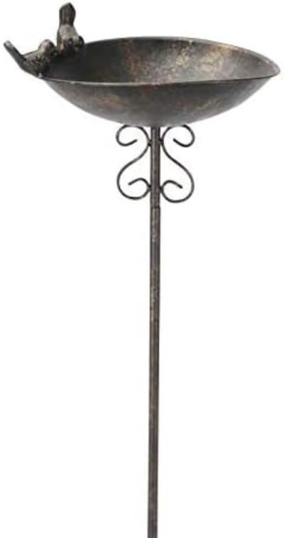 TIM® Vogelbad op Voet - Vogelbadje Gietijzer - Waterschaal - Vogelbadjes Buiten - Voederschaal - staand – Vogelvoederhuisje – Vogeldrinkschaal - Vogeldrinkbak - Bruin Ijzer- 22cm x 24cm x 100 cm