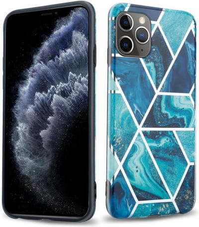 Cadorabo Hoesje geschikt voor Apple iPhone 11 PRO in Blauwe Golf Marmer No. 13 - Beschermhoes gemaakt van TPU siliconen Case Cover met mozaïek motief