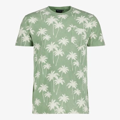 Unsigned heren T-shirt met palmbomen groen - Maat S