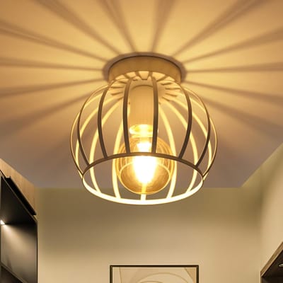 Haobosic - Industriële plafondlamp E27 kroonluchter, vintage plafondlamp met metalen kooi en E27 fitting, retro plafondlamp voor hal, zolder, balkon, wit, lampen niet inbegrepen
