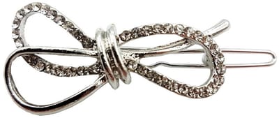 Haarsoires Haarspeld Haarclip 4cm - Strik - Strass Steentjes - Zilver - Hair Clip - Decoratieve Haaraccessoire