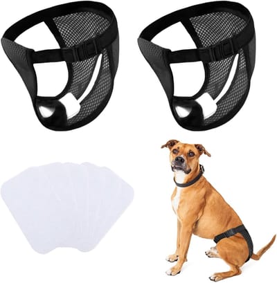 Herbruikbare Hondenluiers voor Actieve Honden, Inclusief 6 Inleggers voor Maandelijkse Bloedingen, Zwart (XL)