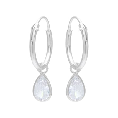 WeLoveSilver - Zilveren oorbellen – Oorringen met druppel kristal
