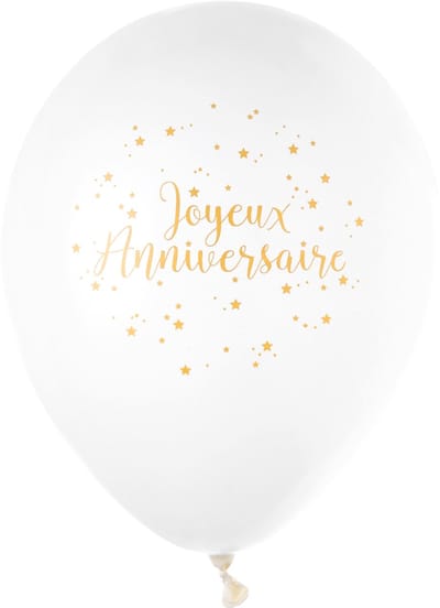 SANTEX - 8 latex ballonnen gefeliciteerd witte en metallic gouden 23 cm feestballonnen
