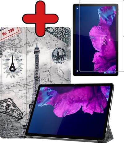 Hoesje - Geschikt voor Lenovo Tab P11 - Met Screenprotector - Hardcover Book Case - Trifold Bookcase Hoes - Hard Cover - Tablethoes - Eiffeltoren